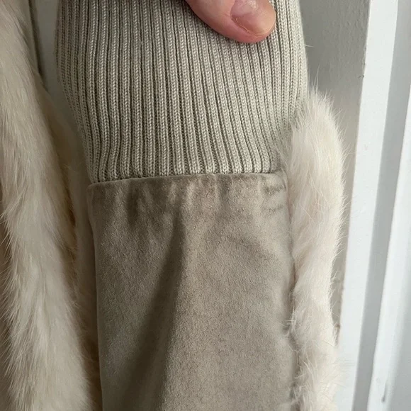 Mixit Vintage sz L cream/ taupe Y2K Real Rabbit Fur & Leather Bomber Jacket - Picture 11 of 15